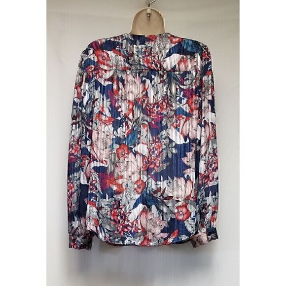 Faded Glory Women's Metallic Floral Blouse/Top Red Blue & Silver Small(4-6) - Picture 6 of 7
